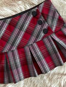 IslaSuriya Y2K Retro Red Plaid Pleated Mini Skirt - Multicolor - View 3
