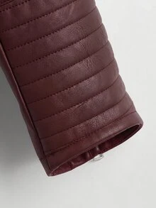 Comfortcana Burgundy Women's Long Sleeve Zipper Front PU Leather Motorcycle Jacket - Burgundy - View 4