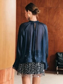Anewsta 女款圓領長袖休閒外出上衣 - 藏蓝色 - 查看 2