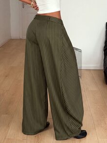 Coolane Women's Striped Casual Versatile Daily Wear Long Pants - Army Green - View 8