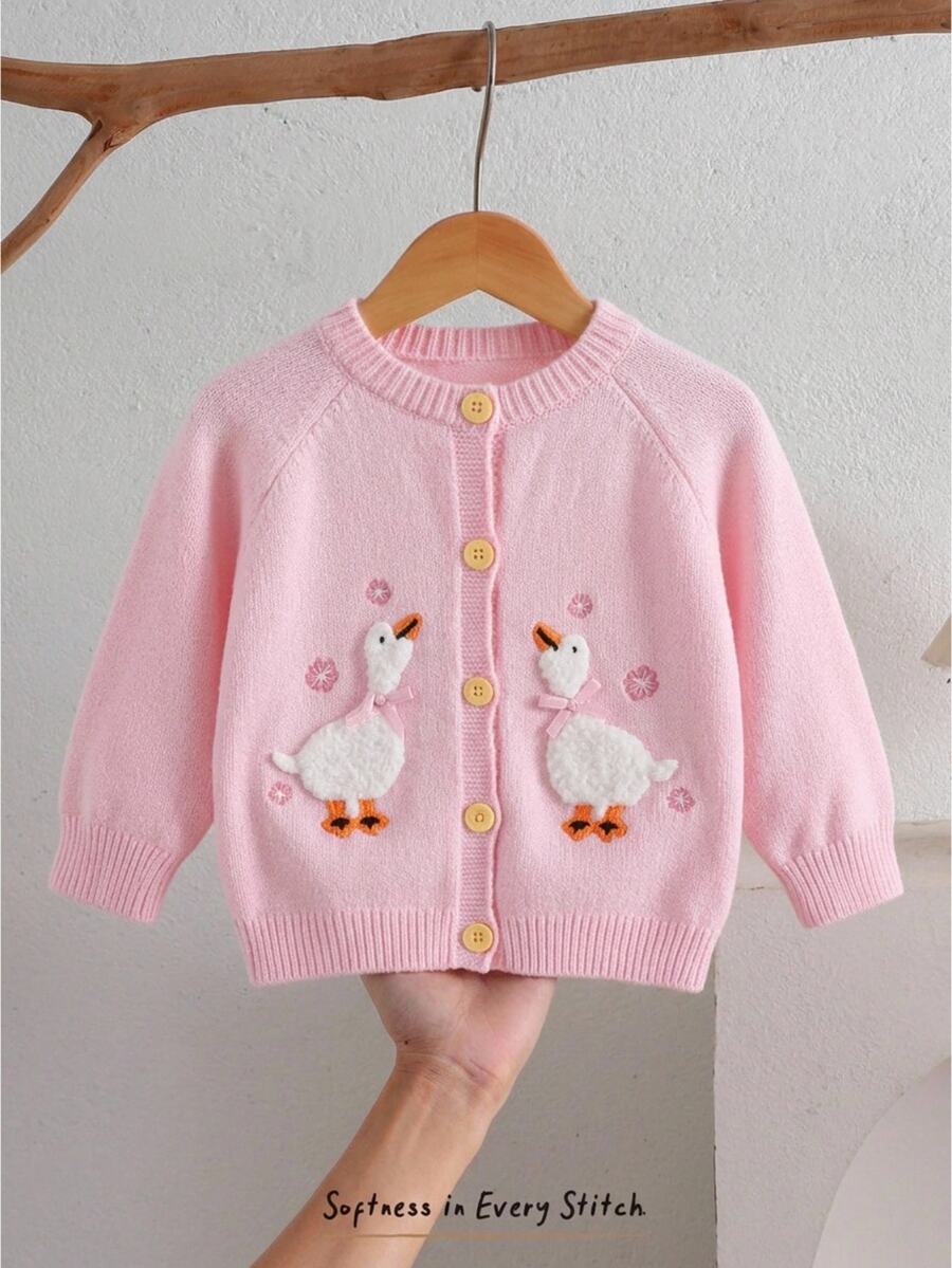 Cozy Pixies Baby Girl Baby Girl Cute Sweet Autumn/Winter Pink Rabbit Cardigan - Pink - View 1