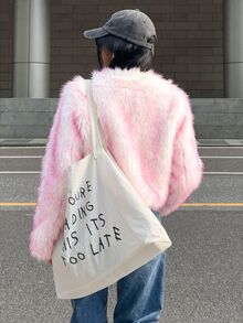 Muchica Light Pink Women's Long Sleeve Loose Open Front Faux Fur Coat - Baby Pink - View 2