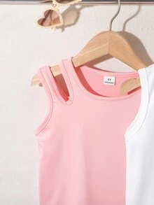 SHEIN Genkimix Kids 4件組少女可愛波西米亞Y2K風白色夏季粉色豹紋獵豹愛心圖案無袖掛脖圓領背心上衣 - 彩色 - 查看 7