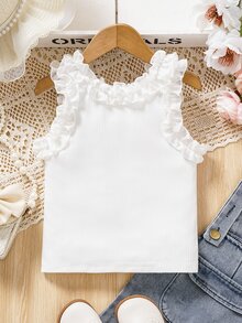 SHEIN Genkimix Kids Top de tanque con volantes de unicolor de moda para niñas jóvenes para el verano - Blanco - Ver 3