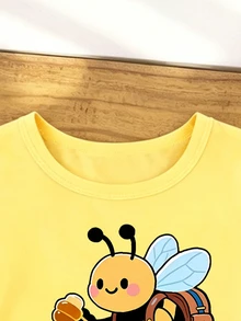Girls Toddler Cartoon Backpack Bee Flower Jar Print Basic Short T-Shirt And Cycling Pants Set Summer Daily School Sports Outfit Back-To-School - Multicolor - View 5