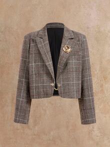 HIMLAND Men's Fashion Retro Plaid Jacket & Pants Suit Set - Brown - View 10