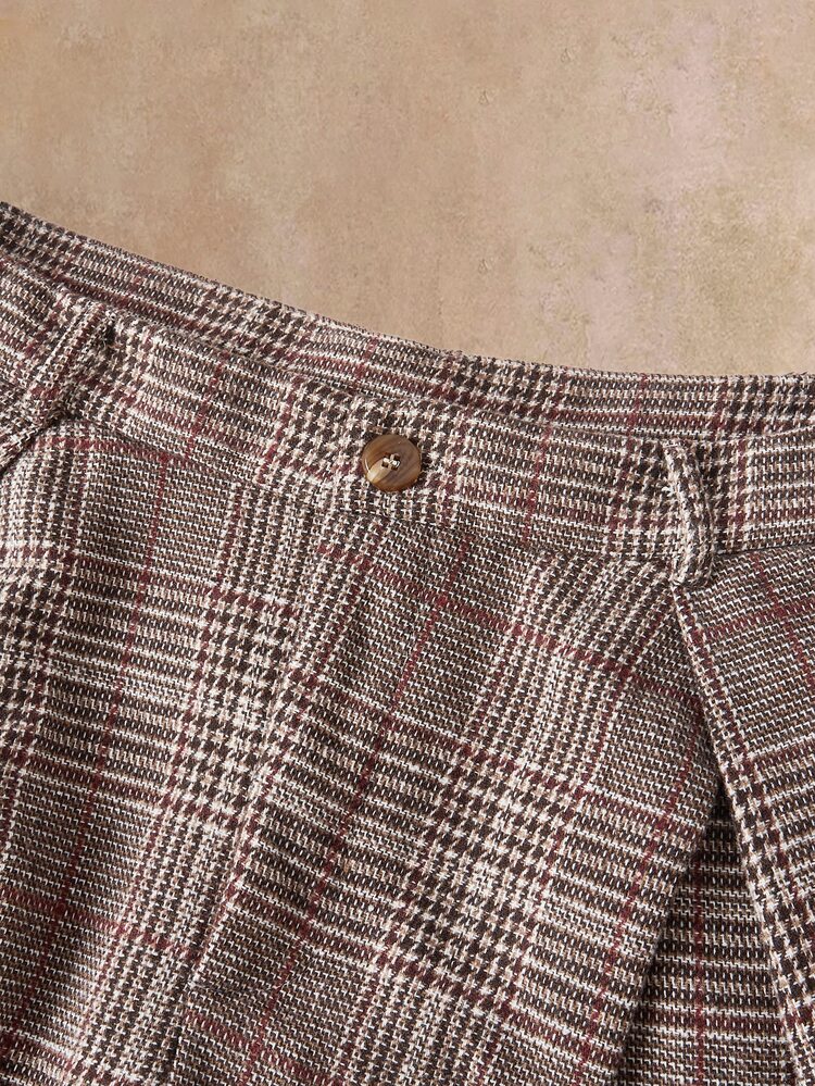 HIMLAND Men's Fashion Retro Plaid Jacket & Pants Suit Set - Brown - View 5