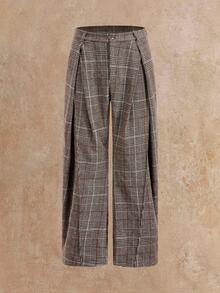 HIMLAND Men's Fashion Retro Plaid Jacket & Pants Suit Set - Brown - View 9