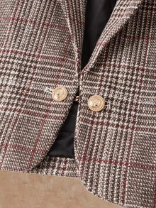 HIMLAND Men's Fashion Retro Plaid Jacket & Pants Suit Set - Brown - View 11