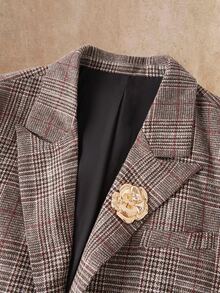 HIMLAND Men's Fashion Retro Plaid Jacket & Pants Suit Set - Brown - View 8