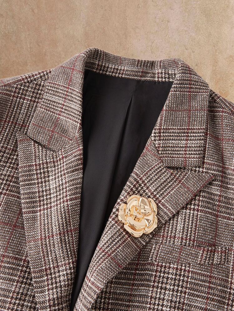 HIMLAND Men's Fashion Retro Plaid Jacket & Pants Suit Set - Brown - View 8
