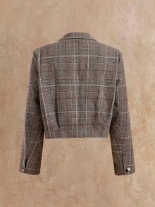 HIMLAND Men's Fashion Retro Plaid Jacket & Pants Suit Set - Brown - View 6