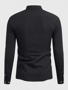 Manfinity BRENVOR Loose Men Solid Button Up Shirt With Tie - Black - View 2