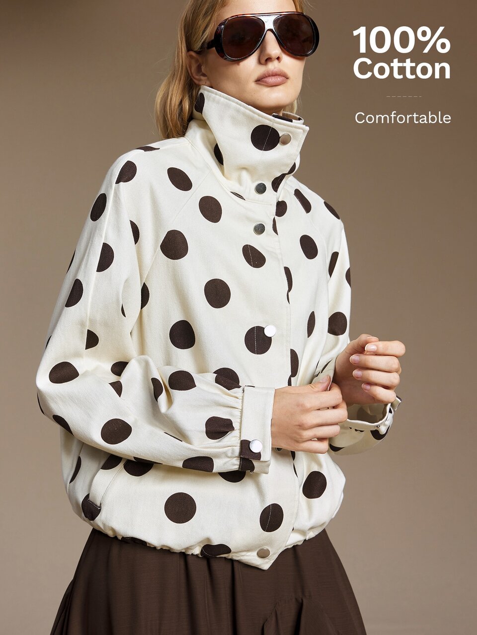 Polka Dot Print Drop Shoulder Coat