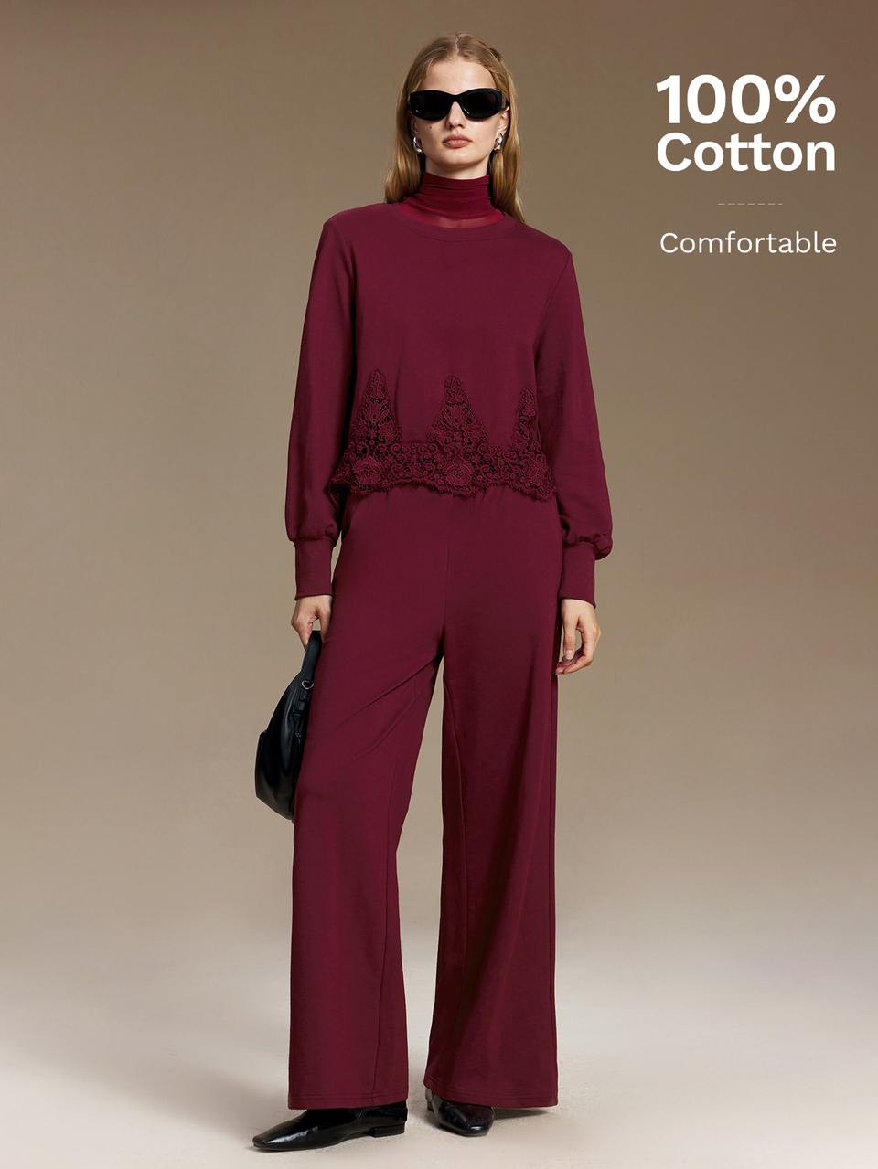 Solid Tie Side Wrap 2 In 1 Wide Leg Sweatpants