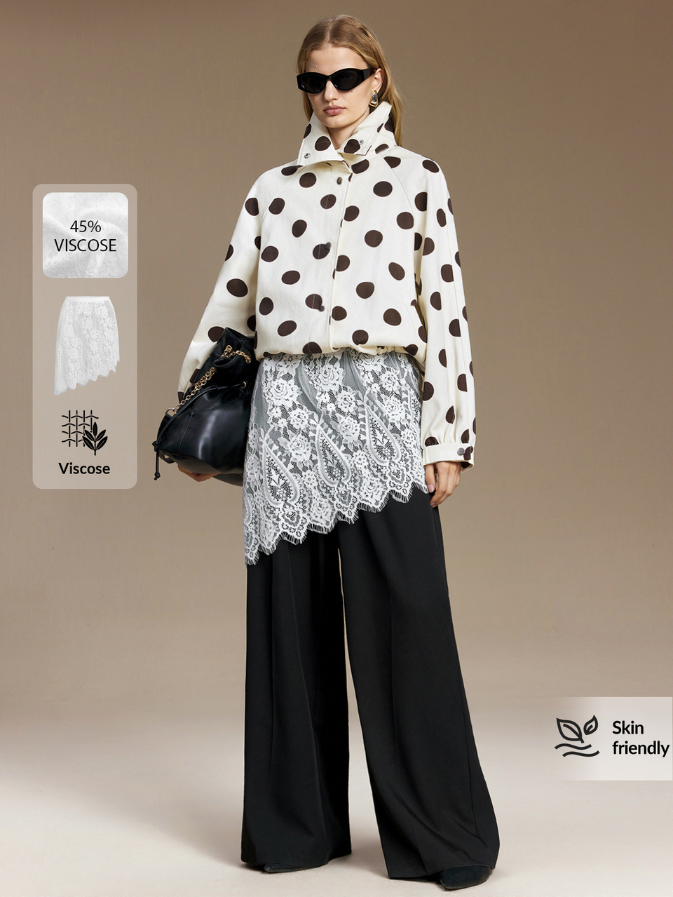 Contrast Lace Asymmetrical Hem Skirt