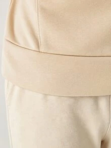 YARNWELL Women's Solid Color Drop Shoulder Long Sleeve Zip-Up Casual Drawstring Hooded Sweatshirt - Brown - View 13