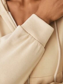 YARNWELL Women's Solid Color Drop Shoulder Long Sleeve Zip-Up Casual Drawstring Hooded Sweatshirt - Brown - View 6