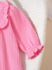 SHEIN 新生兒圓領立體刺繡洋裝，可愛優雅，簡約舒適 - 淺粉色 - 查看 5
