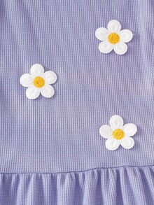 Genkimix Kids Young Girl' Knitted Waffle Fabric Cute Embroidered Daisy Vacation Dress - Violet Purple - View 9