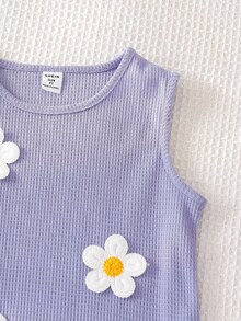 Genkimix Kids Young Girl' Knitted Waffle Fabric Cute Embroidered Daisy Vacation Dress - Violet Purple - View 8