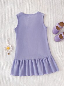 Genkimix Kids Young Girl' Knitted Waffle Fabric Cute Embroidered Daisy Vacation Dress - Violet Purple - View 2