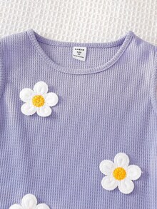 Genkimix Kids Young Girl' Knitted Waffle Fabric Cute Embroidered Daisy Vacation Dress - Violet Purple - View 5