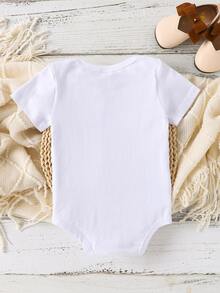 SHEIN Baby Girls' Colorful Fun Letters Heart Printed Short Sleeve Bodysuit, Summer - White - View 2
