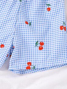 SHEIN Vintaside Kids 年轻女孩格子樱桃印花吊带背心和短裤套装，夏季凉爽舒适的户外活动服装 - 淺藍色 - 查看 10