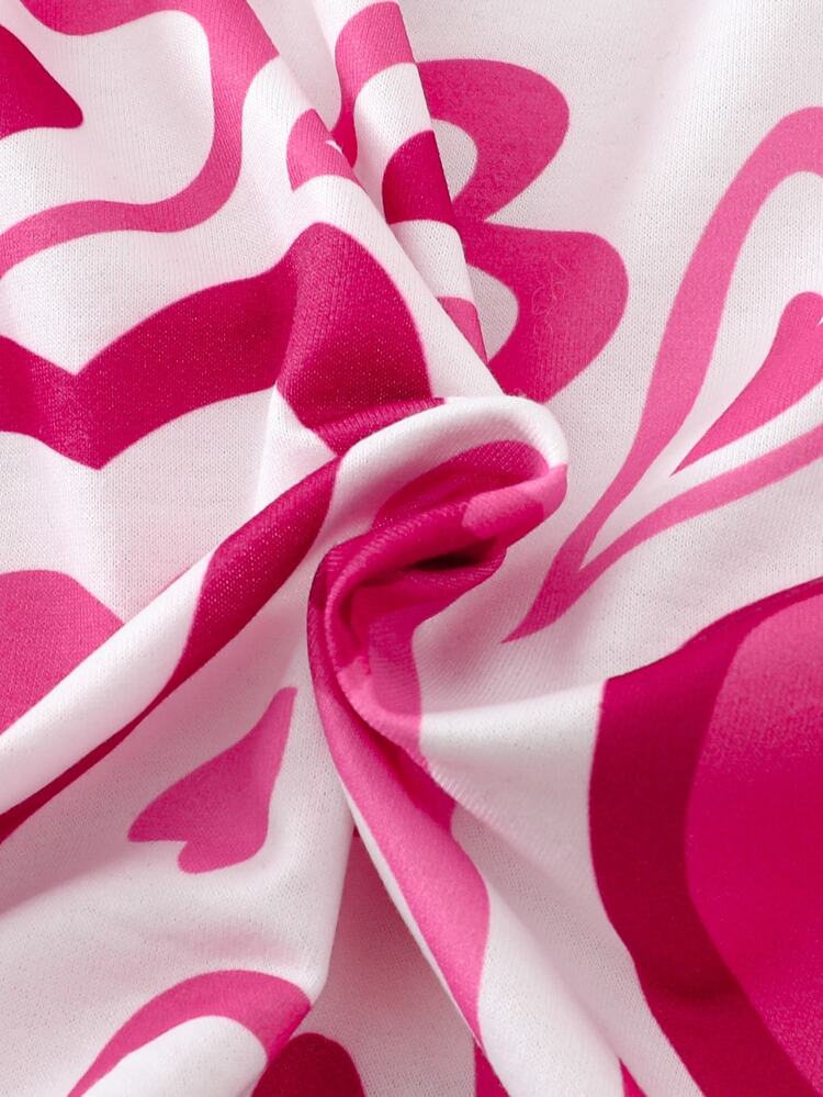2pcs/Set Girls Casual Heart Print Long Sleeve Top And Pink Pants Outfit Autumn Back-To-School School - Hot Pink - View 10