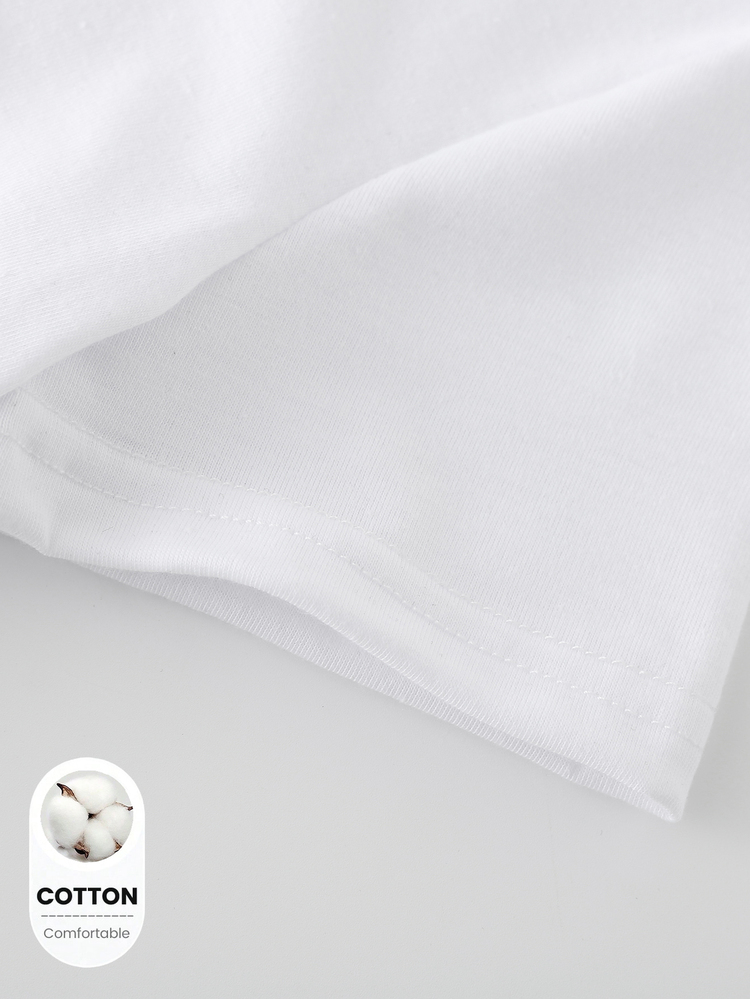 Toddler Boys' Casual Family Matching All White Short T-Shirt, Cute Cartoon Figure Letter Slogan Graphic Print Basic Tee, Summer Party Photoshoot - White - View 8