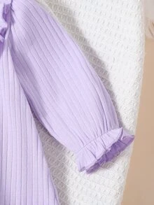 SHEIN 新生兒圓領立體刺繡洋裝，可愛優雅，簡約舒適 - 淡紫色 - 查看 6
