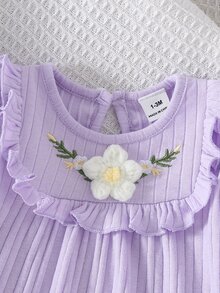 SHEIN 新生兒圓領立體刺繡洋裝，可愛優雅，簡約舒適 - 淡紫色 - 查看 4