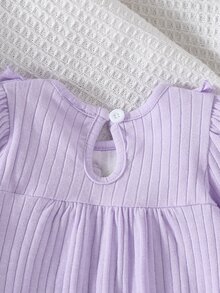 SHEIN 新生兒圓領立體刺繡洋裝，可愛優雅，簡約舒適 - 淡紫色 - 查看 5