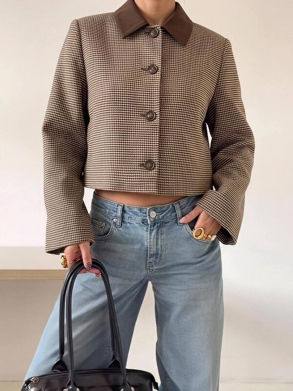 Aloruh Women's Elegant Casual Commute Long Sleeve Loose Jacket Autumn/Winter Colorblock Coat Teachers' Day Office Dark Brown