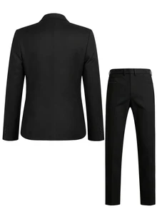 Calvornis Men's Long Sleeve Suit Jacket And Pants Set, Twill Stretch Fabric, Slim Fit - Black - View 2