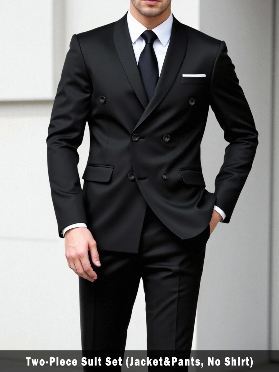 Calvornis Men's Long Sleeve Suit Jacket And Pants Set, Twill Stretch Fabric, Slim Fit - Black - View 1
