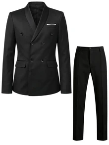 Calvornis Men's Long Sleeve Suit Jacket And Pants Set, Twill Stretch Fabric, Slim Fit - Black - View 3