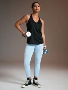 Powerista Women's White Loose Tank Top & Black Tank Top 2 Pieces Set - Black and White - View 9