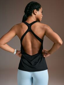 Powerista Women's White Loose Tank Top & Black Tank Top 2 Pieces Set - Black and White - View 16