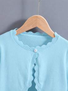 SHEIN Elladie kids Tween Girl Simple Fashion Versatile Solid Color Cardigan - Blue - View 6