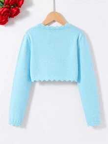 SHEIN Elladie kids Tween Girl Simple Fashion Versatile Solid Color Cardigan - Blue - View 2
