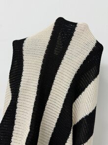 SHEIN PETITE 羊毛針織黑白條紋休閒居家女款寬腿長褲，舒適百搭，適合秋冬，小個女款 - 黑與白 - 查看 9