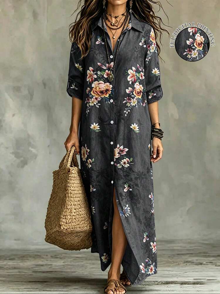 Linhara CURVE Plus Size Woven Printed Summer Women's Dress For Vacation Fall - Black - View 1
