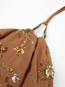 Glamine Women Elegant Orange Sequined V-Neck Mini Dress,Sleeveless Asymmetrical Hem,Brown And Gold,Summer Beach Party Night Floral Burnt Orange Dresses - Orange - View 8