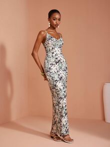 JIAN LASALA Green Adjustable Strap Sleeveless Ruched Bustier Back Slit Long Dress Vacation Elegant Holiday - Green - View 5