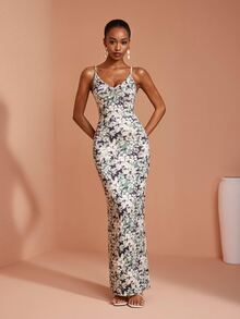 JIAN LASALA Green Adjustable Strap Sleeveless Ruched Bustier Back Slit Long Dress Vacation Elegant Holiday - Green - View 3