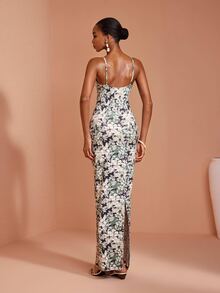 JIAN LASALA Green Adjustable Strap Sleeveless Ruched Bustier Back Slit Long Dress Vacation Elegant Holiday - Green - View 2