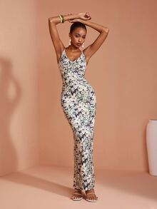 JIAN LASALA Green Adjustable Strap Sleeveless Ruched Bustier Back Slit Long Dress Vacation Elegant Holiday - Green - View 7