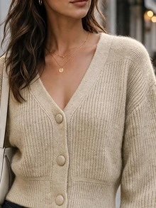 Balvessa Drop Shoulder Button Front Cardigan - Khaki - View 5